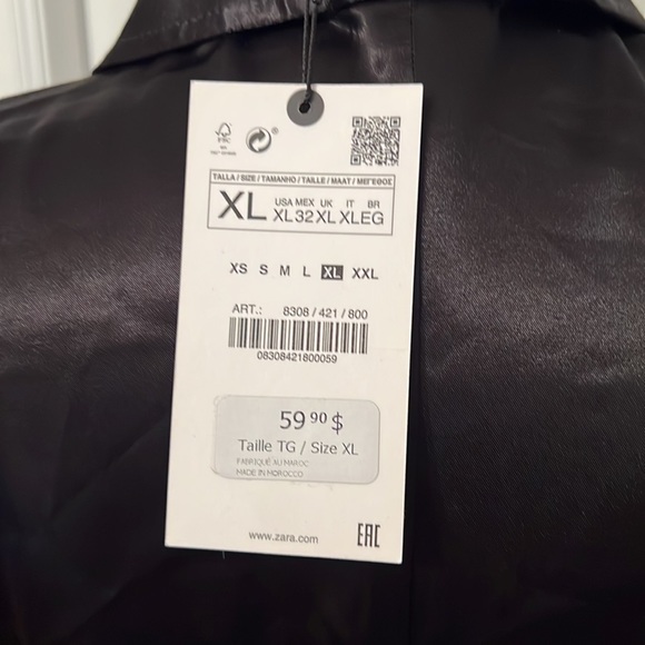 ZARA NWT blk satin button down collar blouse with wide cuff - Picture 5 of 7